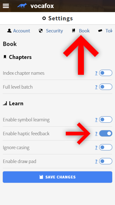 open the Bok tab and enable haptic feedback